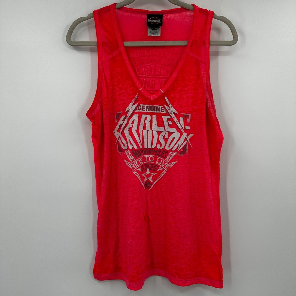 Harley Davidson Womens Burnout Tank Top Neon Pink Reading PA Medium Biker Moto